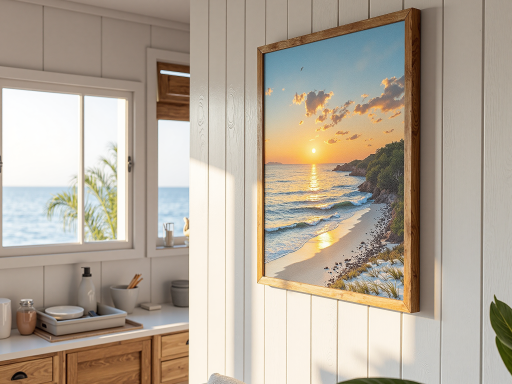 Tropical beach scene in Bali with clear blue water, palm trees, and golden sunset, showcasing pristine coastal beauty