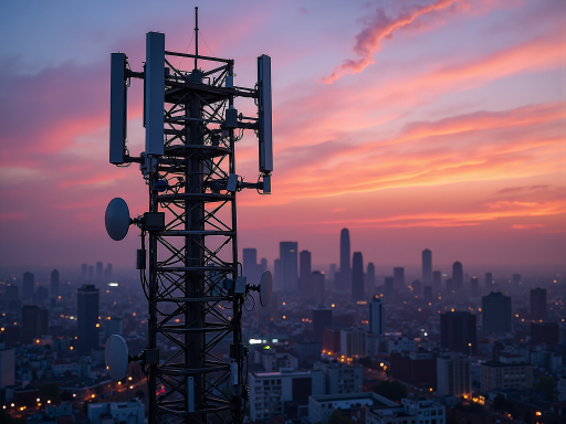 Eiffel Tower silhouette at dusk in Paris with city lights beginning to illuminate, showing iconic landmark against evening sky